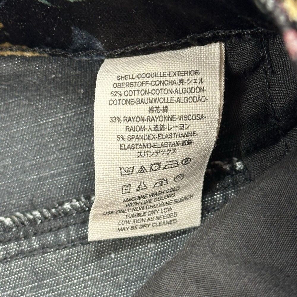 Free People Velvet Skinny Pant 12 Black Floral Print Retro Zip Pockets Mid Rise - Picture 10 of 14